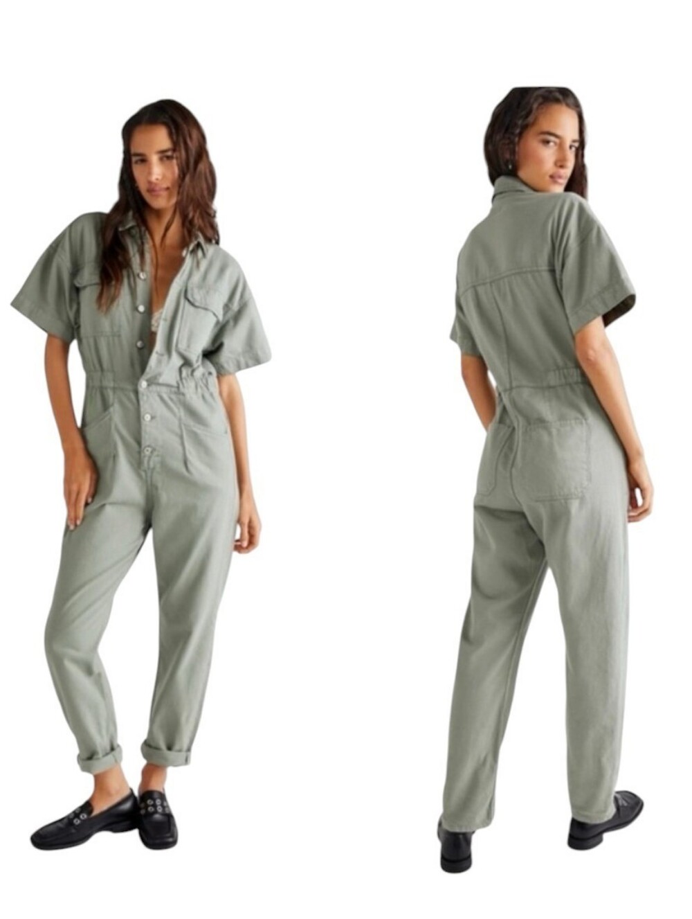 Free People Marci Coverall Jumpsuit Romper Cotton Jumpsuit Washed Army Green